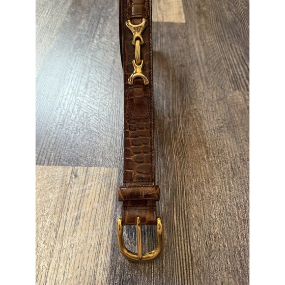 Genuine Leather Croc Embossed Belt Brown Gold Snaffle Bit Equestrian Horsebit L main image 11